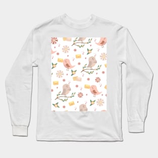 Bird Illustration Pattern Long Sleeve T-Shirt